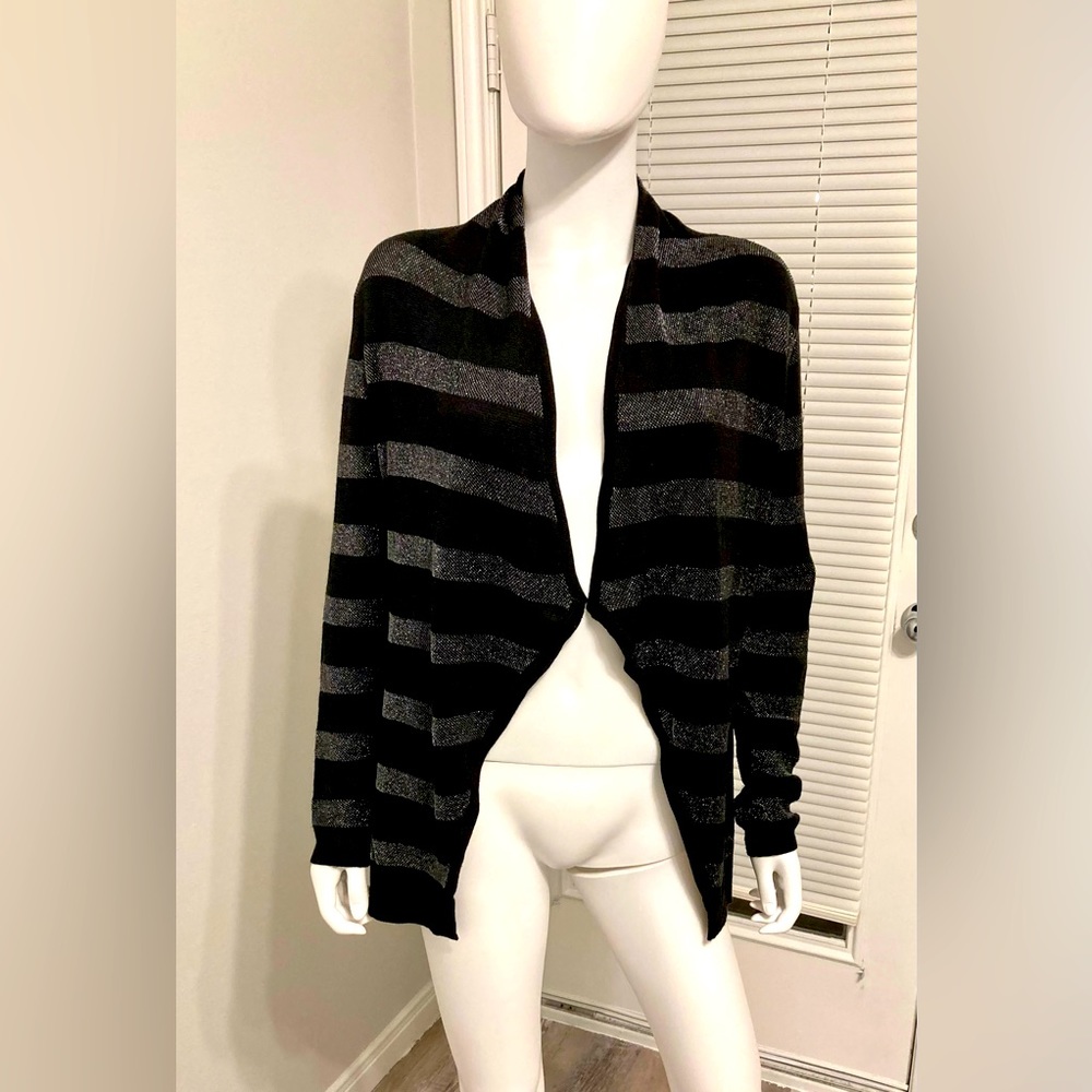 White House Black Market OPEN CARDIGAN Striped with metallic thread.  SZ-S